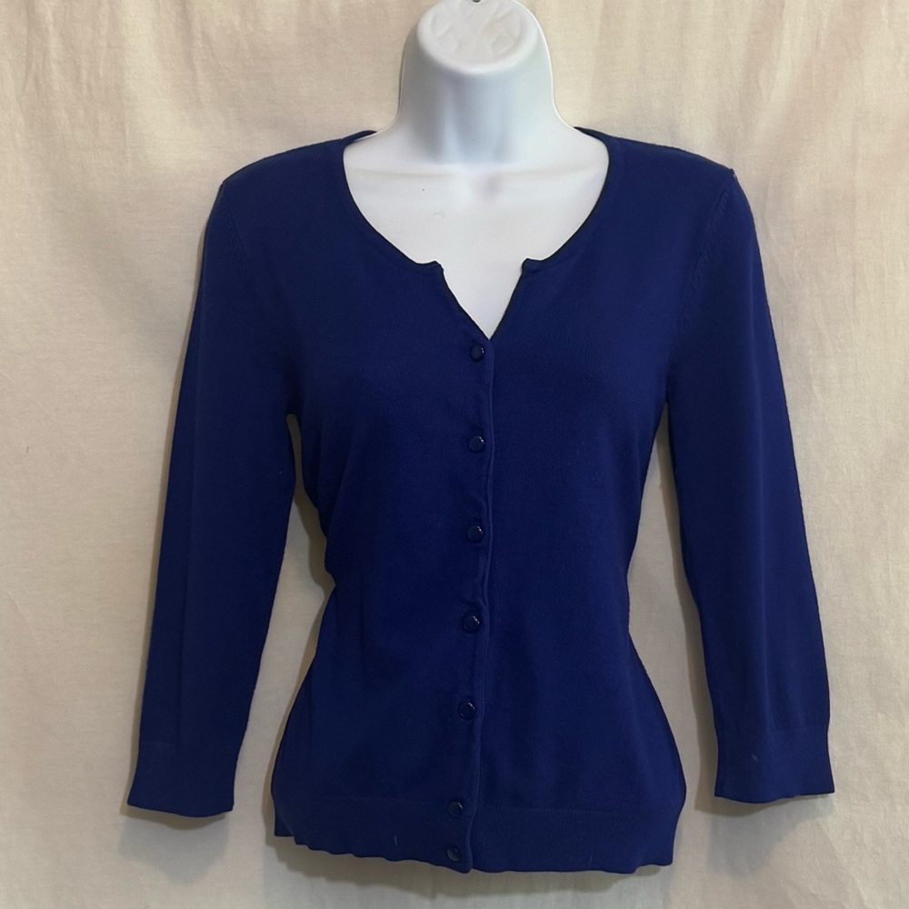 G-68 Cable &‎ Gauge Blue 1/2 Sleeve Button Down Cardigan Sweater Size S